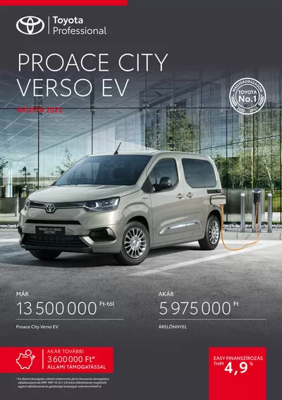 Autók, motorkerékpárok és alkatrészek kínálatok, Székesfehérvár | Toyota Proace City Verso EV a Toyota | 2024. 10. 30. - 2025. 10. 30.