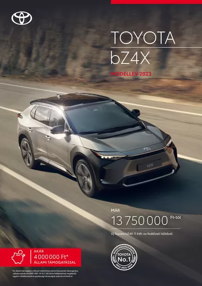 Autók, motorkerékpárok és alkatrészek kínálatok, Szombathely | Toyota bZ4X MY23 a Toyota | 2025. 01. 25. - 2026. 01. 25.