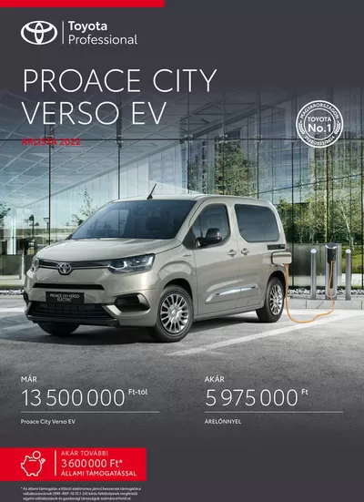 Autók, motorkerékpárok és alkatrészek kínálatok, Szombathely | Toyota Proace City Verso EV MY22 a Toyota | 2025. 01. 25. - 2026. 01. 25.