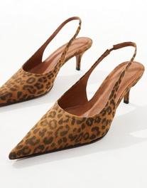 ASOS DESIGN Solo premium leather slingback mid heeled shoes in leopard kínálat, 84,99 Ft a ASOS -ben