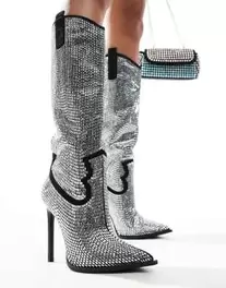 Azalea Wang Heidemarie western embellished knee boots in black and silver kínálat, 217,99 Ft a ASOS -ben