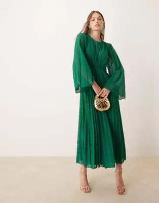 ASOS DESIGN tie back fluted sleeve pleated chevron chiffon midi dress in green kínálat, 55 Ft a ASOS -ben