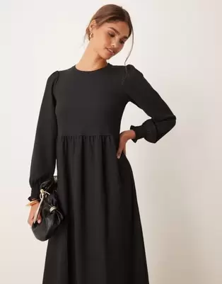 New Look plain crinkle long sleeve smock midi dress in black kínálat, 23,99 Ft a ASOS -ben