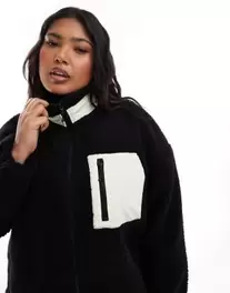 ONLY Curve oversized funnel neck teddy fleece jacket in black kínálat, 65 Ft a ASOS -ben