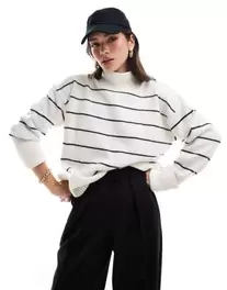 ASOS DESIGN knitted high neck jumper with turn back cuffs in mono stripe kínálat, 30 Ft a ASOS -ben