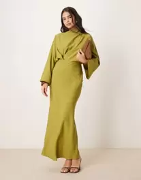 ASOS DESIGN long sleeve tucked waist bias maxi dress in olive green kínálat, 65 Ft a ASOS -ben