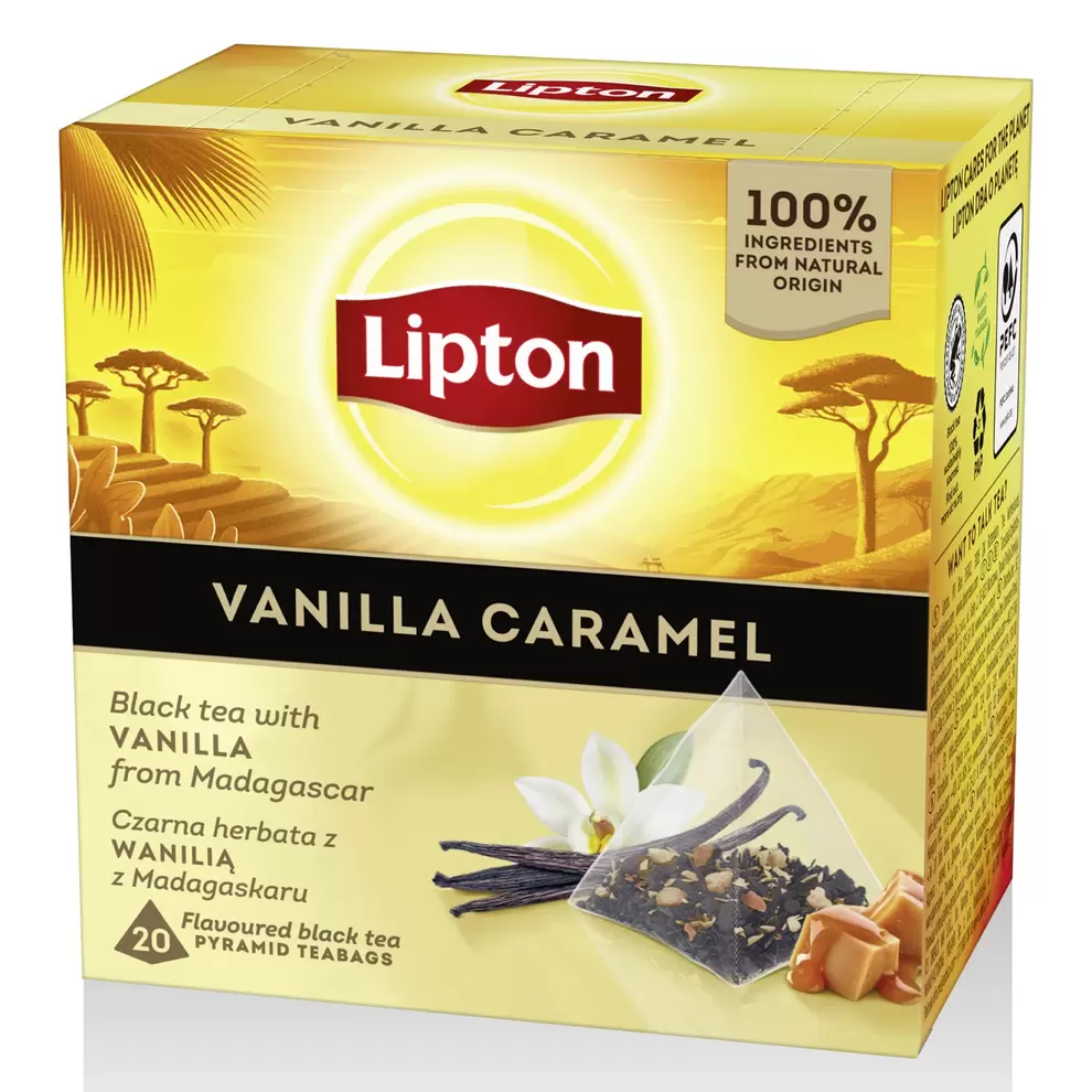 LIPTON Tea piramisfilterben,  vanília-karamell, 20 x 1,7 g kínálat, 899 Ft a Aldi -ben